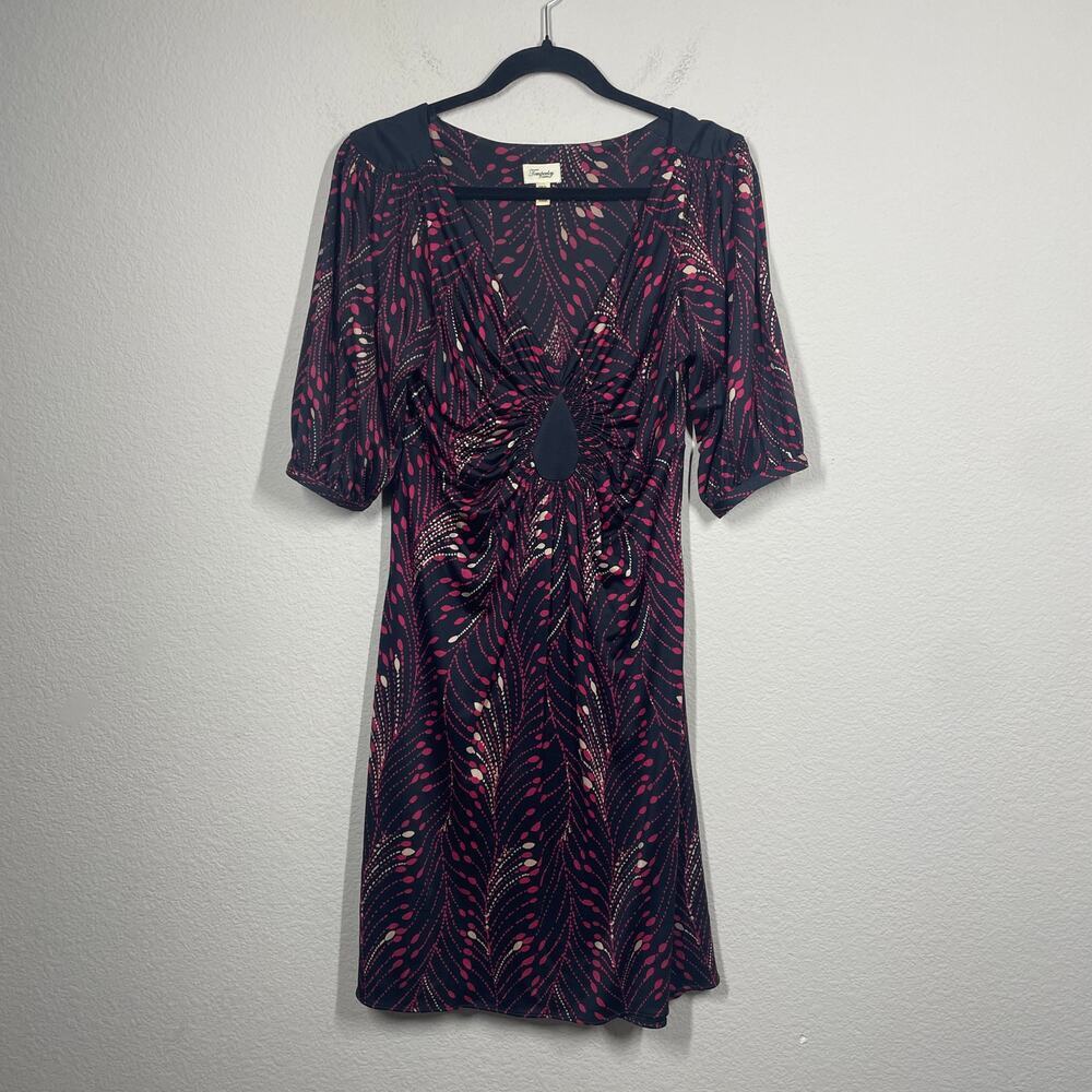 Temperley London 8 Plunging Neck Dress Black Pink 100% Silk Abstract Print